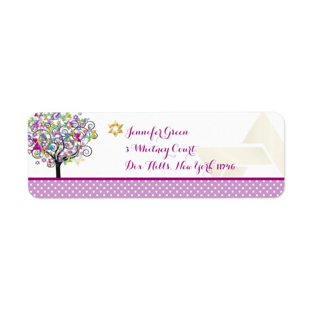 Etiqueta PixDezines Magenta Tree of Life/Bat Mitzvah (Frente)