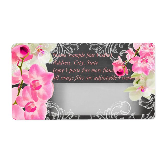 Etiqueta Placa chalkboard PixDezines+orquídea kona rosa (Frente)