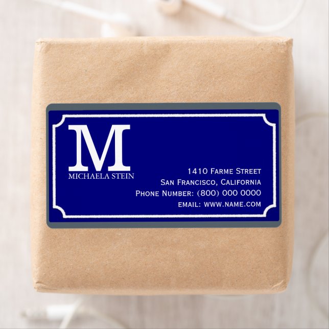 Etiqueta placa de rua azul monogramada (Insitu)