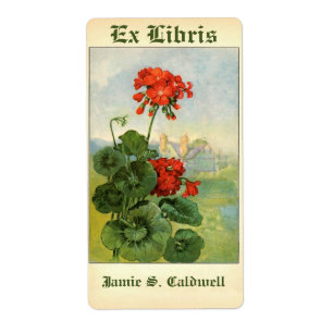 Etiqueta Placa do livro de flores de gerânio de Vintage