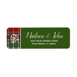 Etiqueta Plaid de Natal Burgundy Moderno Flocos de Neve