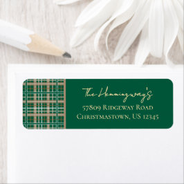 Etiqueta Plaid de Natal Verde Simplesmente Elegante para Et