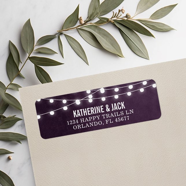 Etiqueta Plum String Lights Wedding Address Labels (Criador carregado)
