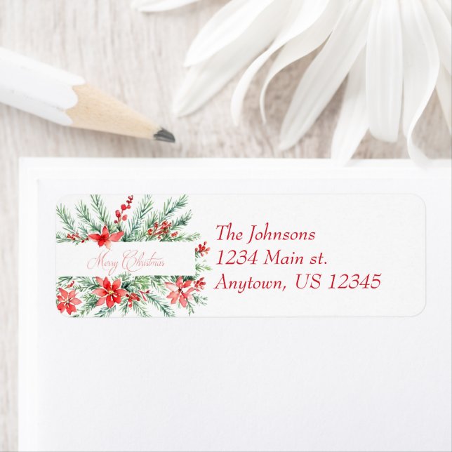 Etiqueta Poinsettia aquática e férias em verde (Insitu)