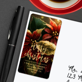 Etiqueta Poinsettias Merry Christmas Return Address