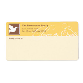 Etiqueta Pomba de Natal de envio paz na terra amarelo bege