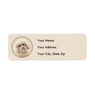 Etiqueta Poodle Miniature Toy Apricot Cream Brown Dog Art
