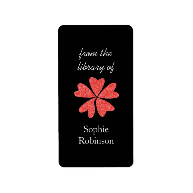 Etiqueta Pop de bookplates personalizados florais vermelhos (Frente)