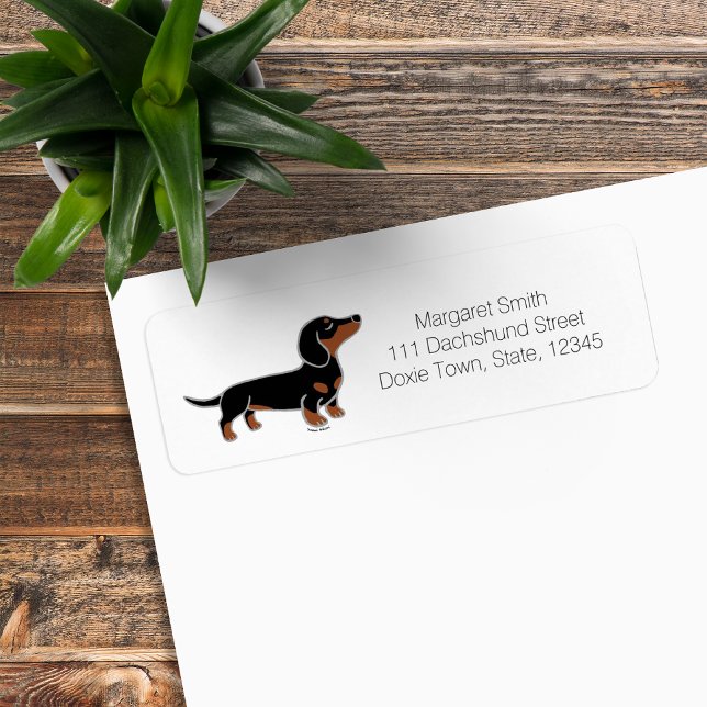 Etiqueta Posicionamento de Black e Tan Dachshund (Black and Tan Dachshund Posing Cartoon Design Return Address Label for Dachshund Owners.)