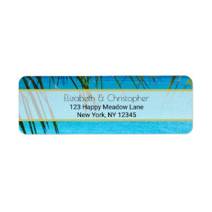 Etiqueta Praia tropical com frondas da palma