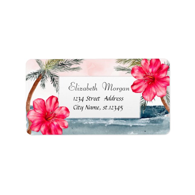 Etiqueta Praia Tropical Moderna, Palms, Hibiscus (Frente)