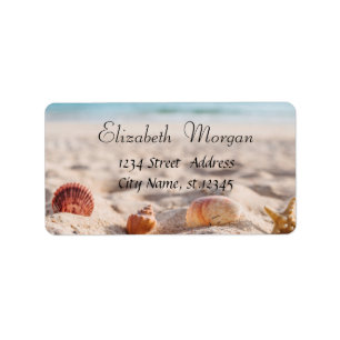 Etiqueta Praia Tropical, Verão, areia, conchas