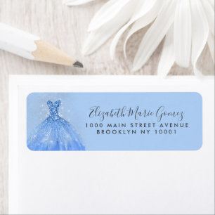 Etiqueta Prata Azul Moderna Glitter Quinceanera