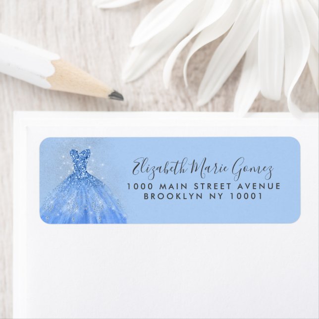 Etiqueta Prata Azul Moderna Glitter Quinceanera (Insitu)