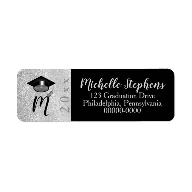 Etiqueta Prata | Boina de Gradução Monograma Ano em Preto B (Frente)