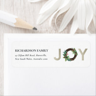 ETIQUETA PRATA HOLLY BERRY JOY WREATH ENDEREÇO DE NATAL