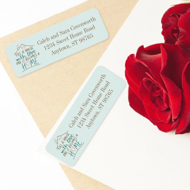 Etiqueta Preenchido com o Devolução Personalizável de Aquec (Filled with Love Housewarming Return Address Label)