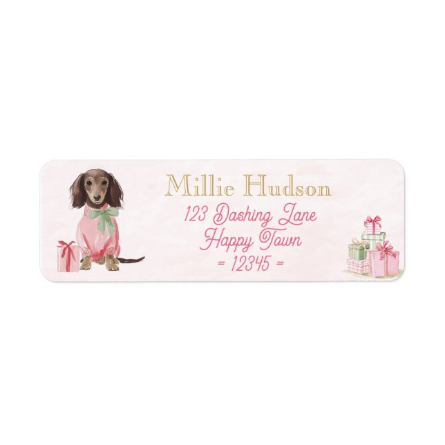 Etiqueta Preppy Pink Dachshund Christmas Address Labels (Frente)