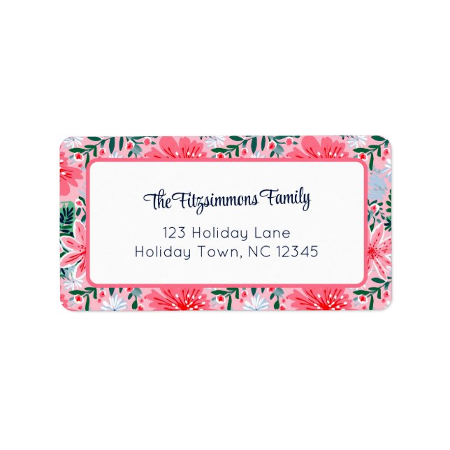 Etiqueta Preppy Pink Tropical Christmas Floral  (Frente)