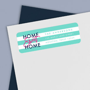 Etiqueta Preppy Turquoise e White Stripes Casa Doce