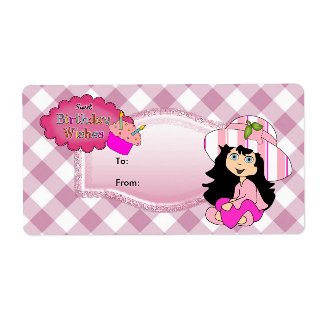 Etiqueta Presente Crianças Aniversário Rosa (Frente)