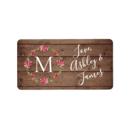 Etiqueta Presente de madeira do Monograma de Wreath de Nata