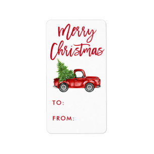Etiqueta Presente de Natal de Caminhão de Vintage com Scri