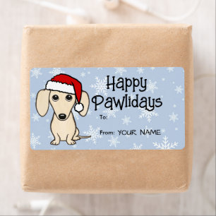 Etiqueta Presente De Natal Do Cão Bonito Dachshund Creme