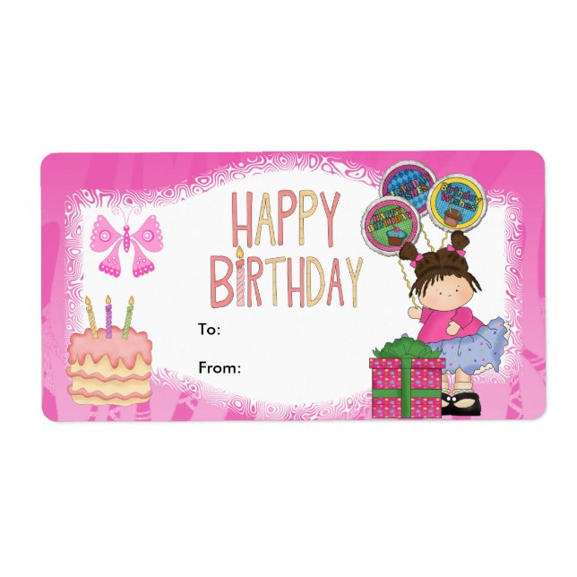 Etiqueta Presente Infantil Aniversário Rosa (Frente)