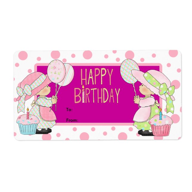 Etiqueta Presente Infantil Aniversário Rosa (Frente)