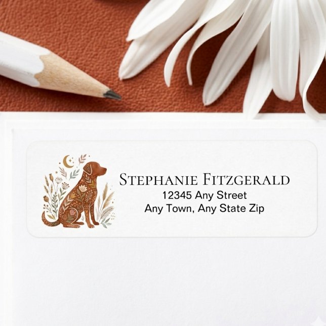 Etiqueta Presente Silhueta de Cachorro Floral Boho Wildflow (Dog lover return address mail label)