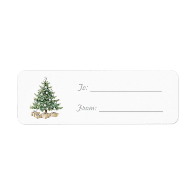 Etiqueta Presentes de Creme Prateado Árvore de Natal (Frente)
