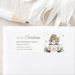 Etiqueta Presentes Elegantes do Papai Noel em Aquarela Nata