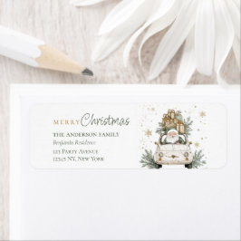 Etiqueta Presentes Elegantes do Papai Noel em Aquarela Nata