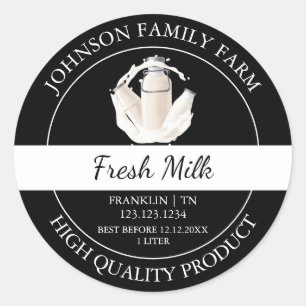 Etiqueta Preta para Leite Fresco fazenda