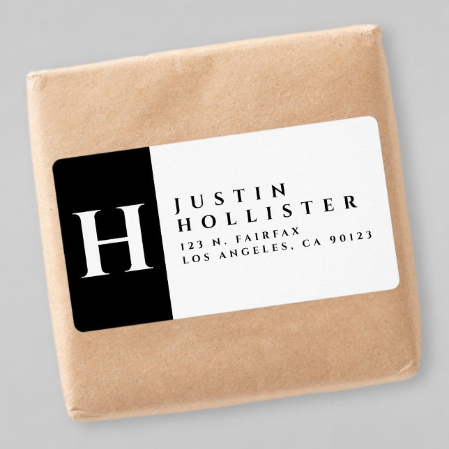 Etiqueta Preto & Branco | Endereço de devolução em negrito  (Criador carregado)