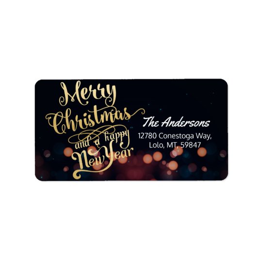 Etiqueta Preto & de Natal & de feliz ano novo do ouro