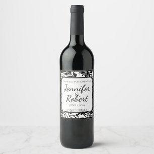 Etiqueta preto e branco chique do vinho do damasco