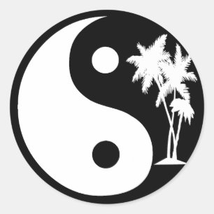 Etiqueta preto e branco de Yin Yang da palmeira