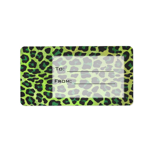 Etiqueta Preto-leopardo e Verde com Monograma (Frente)