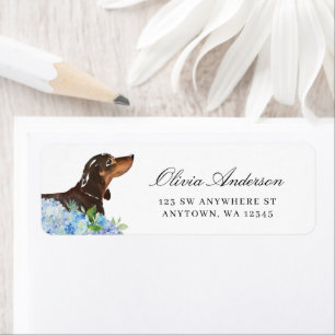 Etiqueta Preto Tan Dachshund Blue Hydrangea Endereço de dev