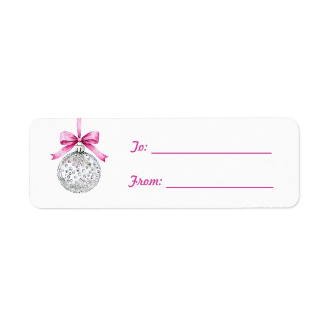 Etiqueta Pretty Pink Bow Silver Ornament Christmas (Frente)