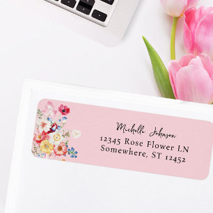 Etiqueta Primavera Multi Color Florest Pink Return Address
