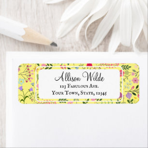 Etiqueta Primavera Wildflower Floral Padrão Lemon Amarelo