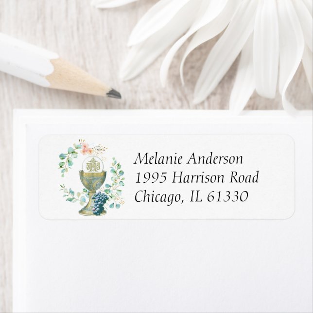 Etiqueta Primeira Comunhão Católica Eucalyptus Floral (Insitu)