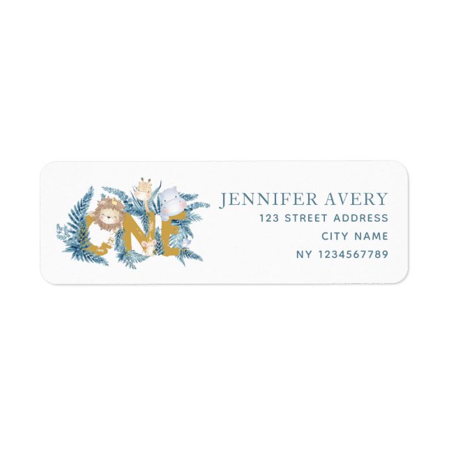 Etiqueta Primeiro Aniversário, Animais Safari Endereço De R (Frente)