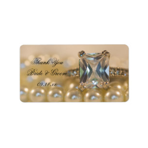 Etiqueta Princesa Diamond Ring e Pearls Casamento Obrigado