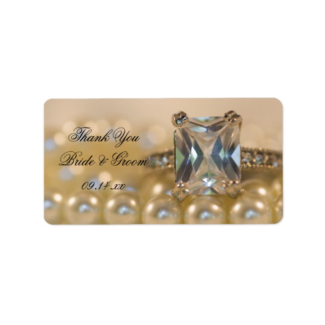 Etiqueta Princesa Diamond Ring e Pearls Casamento Obrigado (Frente)