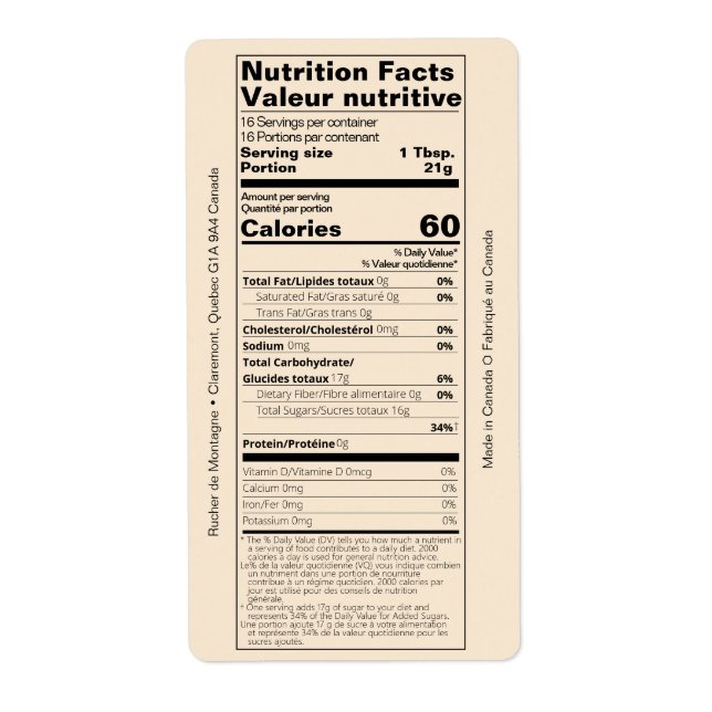 Etiqueta Produto com dois Fatos Nutricionais em Inglês/Fran (Frente)