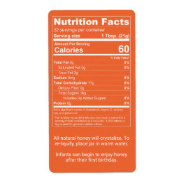 Etiqueta Produto de Fatos Nutricionais de Mel de Laranja Es
